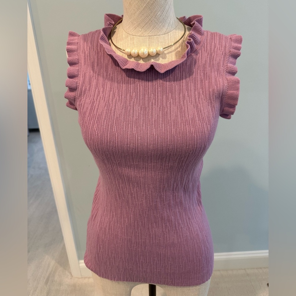 Ann Taylor Lavender Ribbed Ruffled Blouse